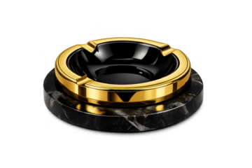 Gold and Black Ashtray on Marble Base with transparent background edit