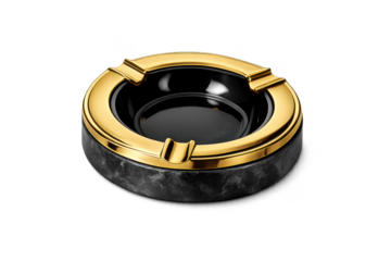 Elegant ashtray with a gold rim on transparent background product shot