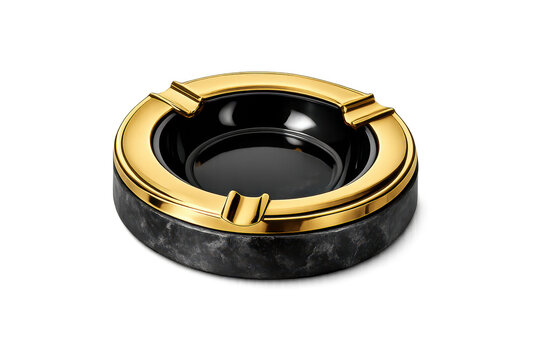 Elegant ashtray with a gold rim on transparent background product shot