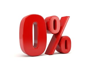Red 3d zero percent sign on white background