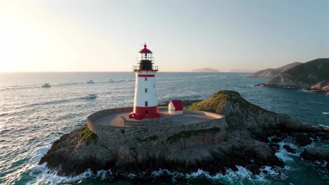 Aerial panoramic view of sea lighthouses and island lighthouse scenery