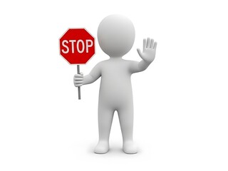 Fototapeta premium Person holding stop sign and raising hand