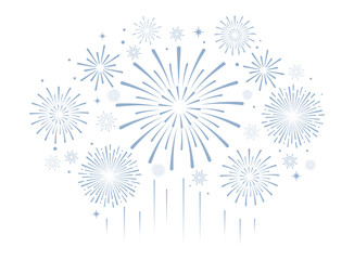 Obraz premium Elegant blue fireworks burst and sparkling stars on clean white background, festive celebration illustration for New Year, holiday party, greeting card, luxury event design, minimalist style vector.