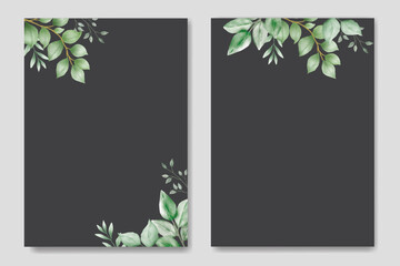 wedding invitation card with green leaf watercolor