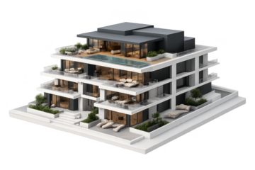 Modern Apartment Building with a transparent background, contemporary