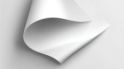 Brochure, banner, design, label, vector, folded paper. Curved corner paper with shadow. White page rotates bottom right on white background. Stock Illustration