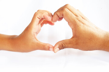 Hands Forming Heart Gesture on White Background