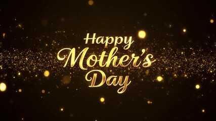 Happy mothers day in golden text with sparkles suitable for greeting card designs or social media posts celebrating mothers.