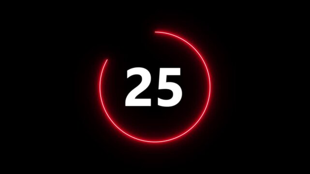 30 seconds countdown timer animation, 30-0 counting down seconds neon number