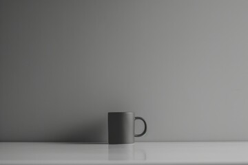 A minimalist gray mug on a white surface against a plain gray wall, conveying simplicity and modern design.