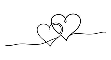 Intertwined hearts gracefully drawn with a single continuous line representing connection and enduring love