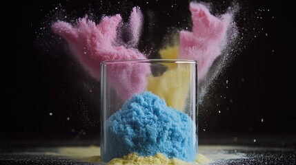 Colorful powder exploding from glass container.