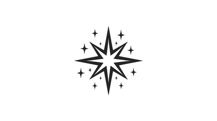 A minimalist black sparkle star icon features a large central four-pointed starburst with elongated tips, surrounded by smaller twinkling stars.