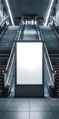 Fototapeta premium Blank vertical billboard mockup at subway escalator station