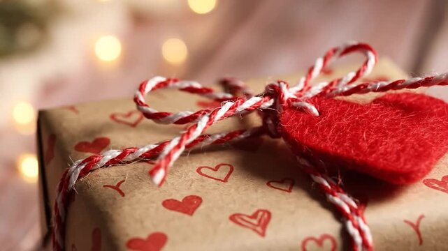 Valentines Day Gift Wrapped with Love and Hearts.