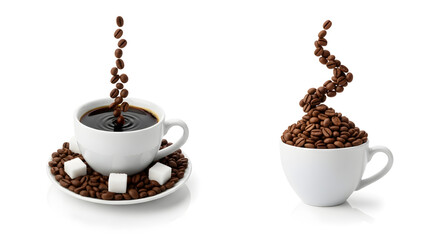 Creative Coffee Art Espresso Cup with Ripples, Sugar Cubes, and Bean Steam Design