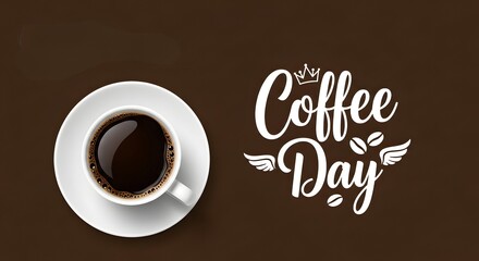 International Coffee Day Graphic with Black Coffee Cup and Typography