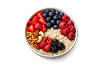 Delicious oatmeal bowl with fresh berries on a transparent background