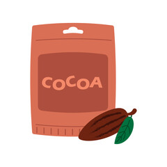 A pack of cocoa powder. Vector illustration of cocoa beans in paper packaging.