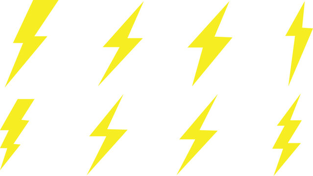 Lightning bolt vector icon set, black lightning icon designs on white background, Symbols of energy, power, electric storm, flash charge, ideal for web, print, logo design