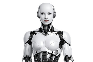 Fototapeta premium Female humanoid robot with a transparent background, upper body view.