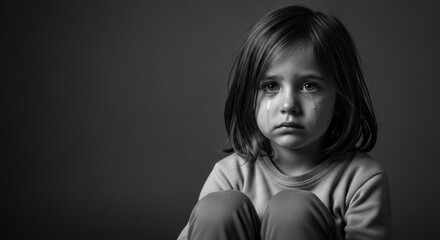 Naklejka premium Emotional Monochrome Portrait of a Crying Child Showing the Human Impact of Poverty and Social Hardship