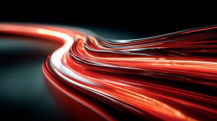Abstract motion blur of red glowing light trails creating a dynamic high speed curve texture