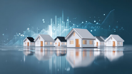 Small house suburban house real estate property modern neighborhood residential market housing reflection miniature home investment trend data visualization small house model modern suburban