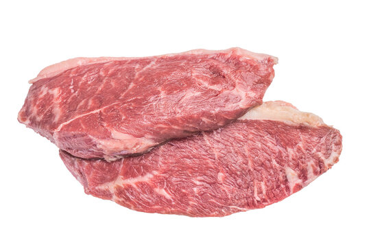 Fresh uncooked beef picanha steak, sirloin cap cut with fat layer, isolated on white background, premium meat ingredient
