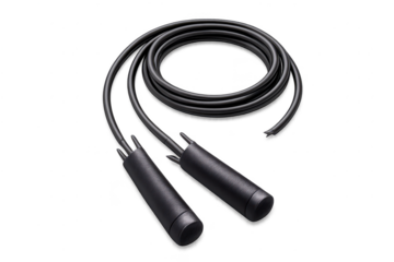 Black jump rope workout equipment isolated with transparent background