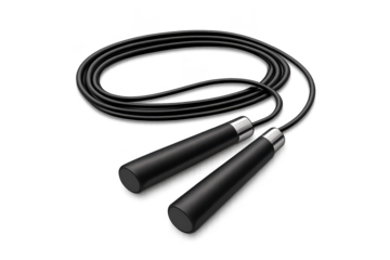 Black jump rope isolated on a transparent background stock photo.