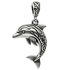 Silver Dolphin Pendant with Intricate Swirl Ornate Design jewelry animal