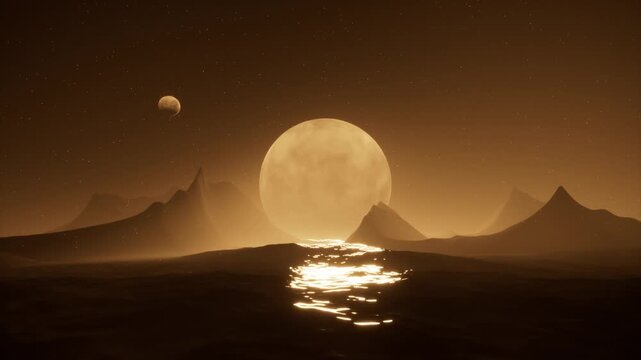 ocean with moon at starry night loop animated background
