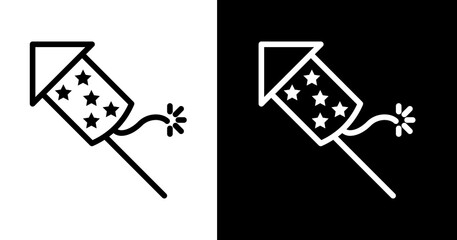 black and white illustration of fireworks icon 