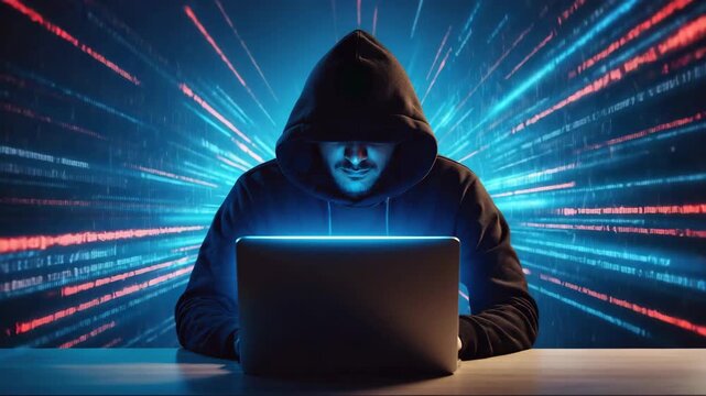 Locked camera remains static to emphasize the motion of the digital elements The abstract digital script, numbers, and code snippets continuously and rapidly stream, fly, and swirl across 4K