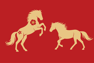 Chinese New Year 2026 element vector set. Year of the horse design