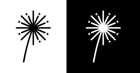 black and white illustration of fireworks icon 