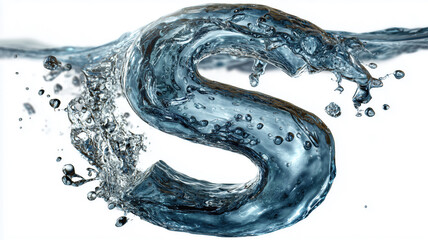 Water sculpts an 'S' shape, clear and dynamic. Bubbles trace its form, creating a mesmerizing, refreshing spectacle, fluidity captured.