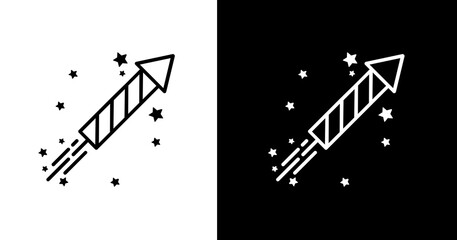 black and white illustration of fireworks icon 
