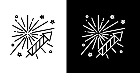 black and white illustration of fireworks icon 
