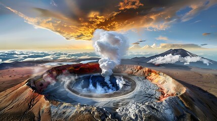 Volcanic eruption spectacle mountain range aerial photography dramatic landscape breathtaking view natural wonder