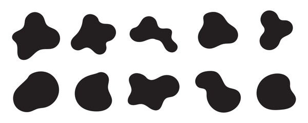 Random blob circles silhouette icon set. An arrangement of black organic shapes. Isolated on a white background.