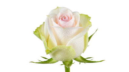 White rose with pink center covered in water droplets on black background pink rose