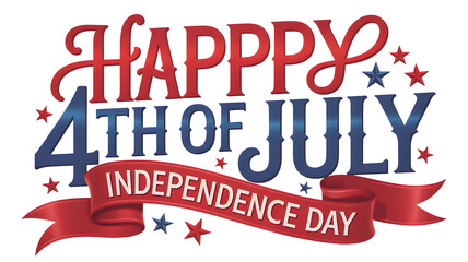 Happy 4th of july independence day celebration with festive red and blue typography isolated on transparent background