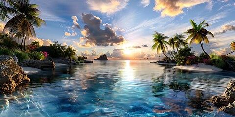 Sunset reflection over tropical waters serene beach landscape photography nature coastal view tranquility