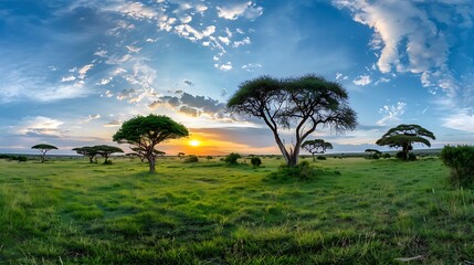 Majestic sunset over african savanna nature landscape vibrant sky tranquil environment scenic view serenity concept