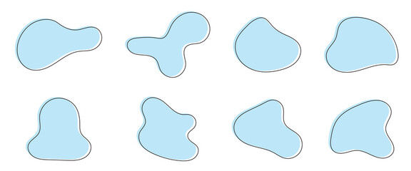 Organic shape round form set. Liquid organic blob. Abstract organic blob shapes vector irregular figures isolated on transparent background. Black cube drops. Various shapes of irregular blobs