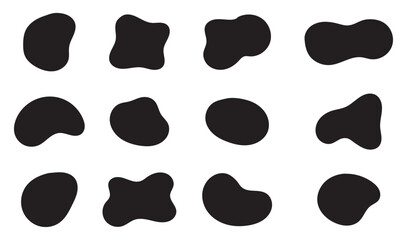 Organic shape round form set. Liquid organic blob. Abstract organic blob shapes vector irregular figures isolated on transparent background. Black cube drops. Various shapes of irregular blobs