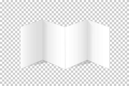 Mockup of a folded, standing booklet, brochure, or book with 4 sheets. 3D vector illustration on a transparent background. Use for your design. Vector illustration.