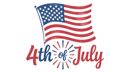 Patriotic 4th of july banner with united states flag and celebration typography isolated on transparent background